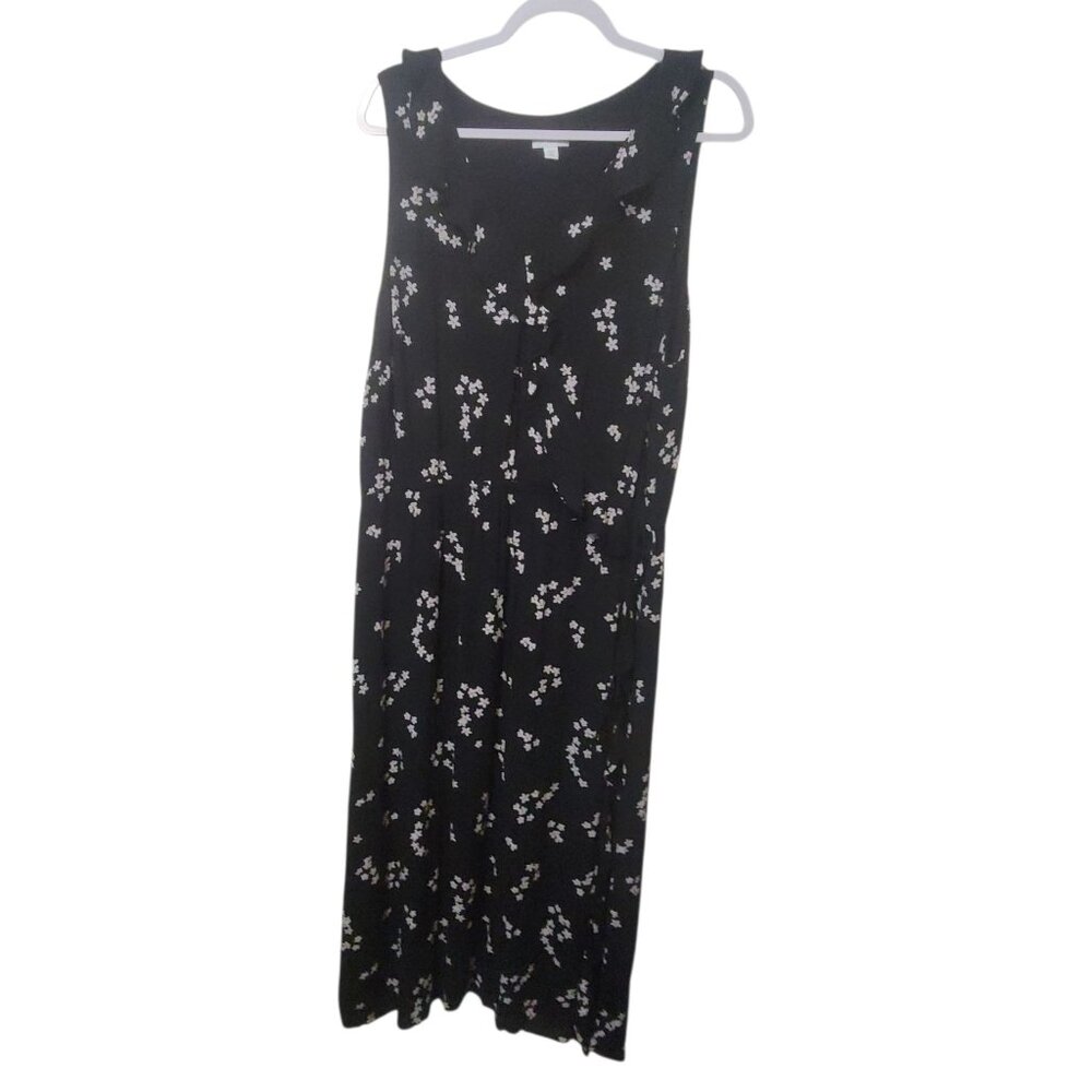 J.Jill Womens XL Petite Black Sleeveless Faux Wrap Maxi Dress Star Floral Ruffle - Picture 4 of 11